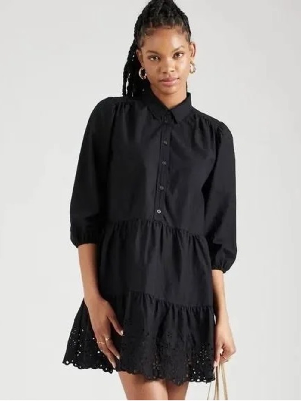 NWT Gap Black Floral Eyelet Hem Mini Length Cotton Shirtdress